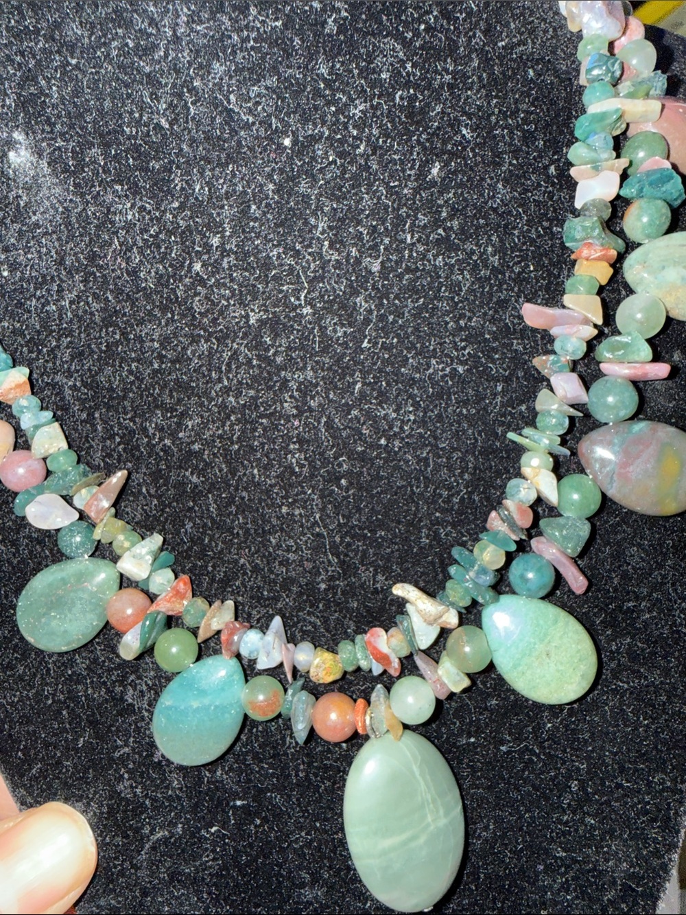 Multi-Stone jade Teardrop double strand Necklace -handmade - Picture 5 of 7